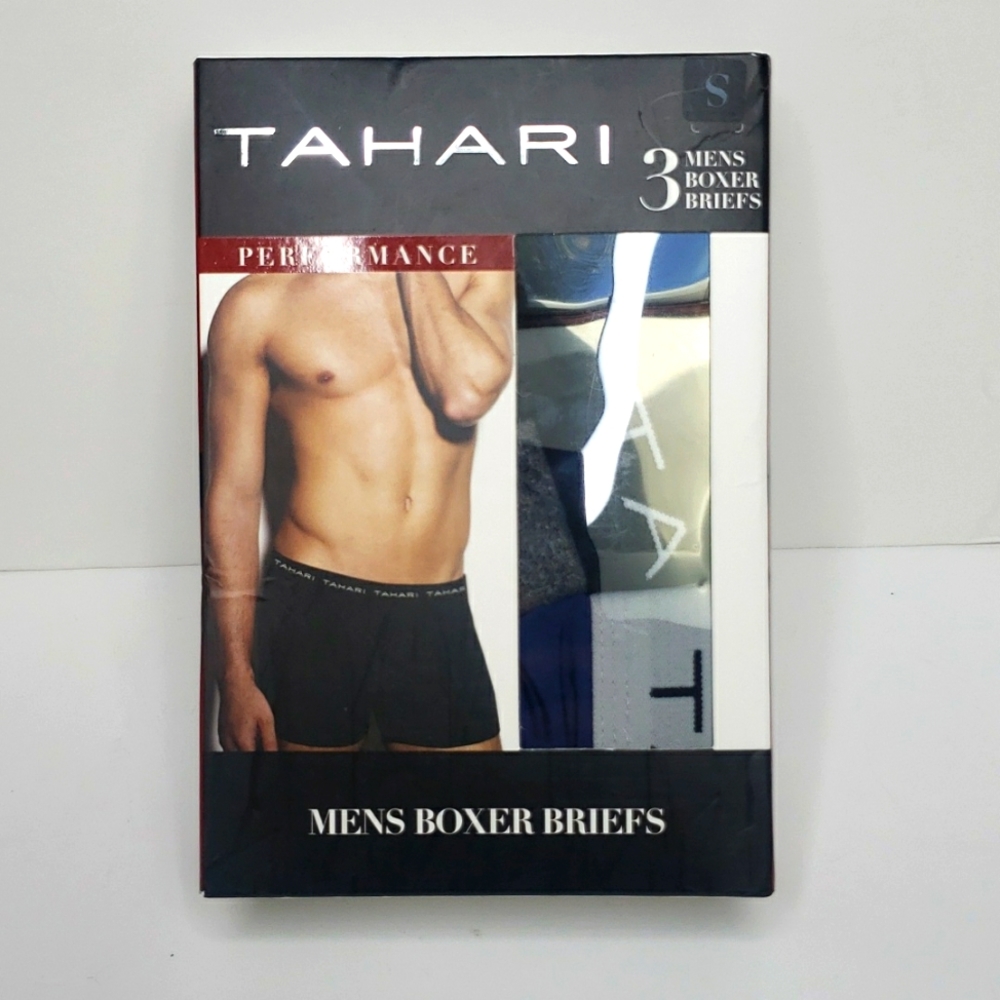TAHARI, PERFORMANCE MENS BOXER BRIEFS, 3  BOXER BRIEFS, BLUE, GREY & BLACK